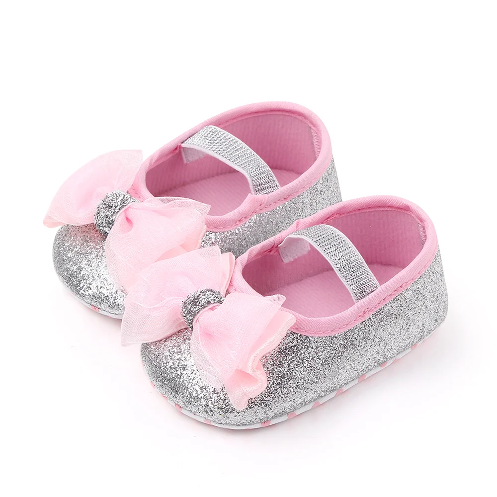Cheap Beautiful Glitter Design Baby Shoes Girl Lovely Bow Kids Shoes Infant Toddler Princess Shoes factory
