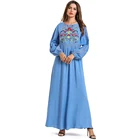 Zakiyyah 7599 fashion wholesale long sleeve muslim islamic embroidered blue dress for women ladies