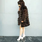 Fashion Natural 90cm Long Style Detachable Silver Fox Fur Coats for Woman Trendy