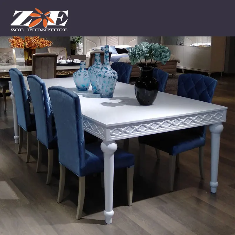 Ev mobilyaları beyaz kavisli yüksek parlak lüks boyama yemek masası seti 8 kişilik masa ve sandalyeler yemek odası için