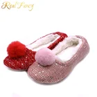 Wholesale Soft Sole Faux Fur Ballet Style Winter Indoor Bedroom Slippers Shoes for Ladies Women