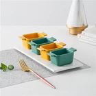 Fashion wholesale snack sauce porcelain serving dishes sets rectangle custom ceramic serving dishes with ceramic base