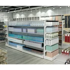 Nome wood metal display double side island racks MDF wood shelves for supermarket