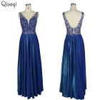 Sleeveless Backless Embroidered Shiny Long Evening Dresses
