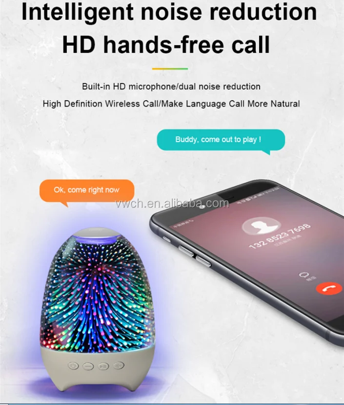 Bluetooth Speaker Portable Smart Touch LED Night Light with 3D Glass Music Player Hands-free with TF Card 7color Charging - ANKUX.COM