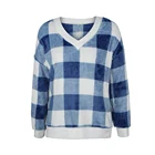 Sweater 2020 Hot Sell Fashion Plaid Pullover V-Neck Long Sleeve Flannel Women Loose Sweater