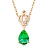 High-grade temperament inlaid zircon emerald rectangular colored gemstone pendant female fashion jewelryCrown pendant gold jewel