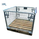 Powder coating stacking warehouse collapsible foldable galvanized steel wire box basket pallet for storage