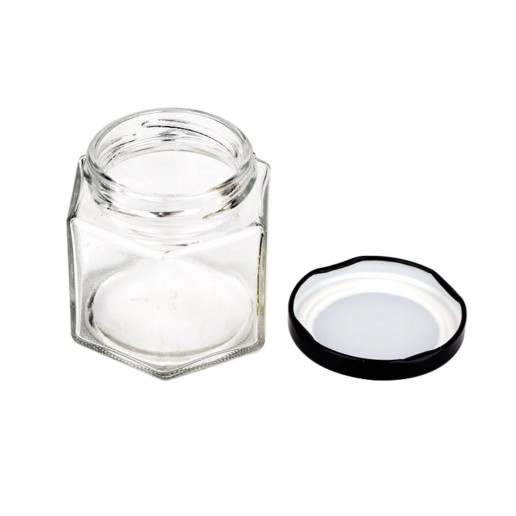 hexagon 120ml 4oz honey jam glass jar and twist off tinplate lid