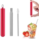 FDA Approved Portable Telescopic Stainless Steel Collapsible red metal Straw With Case Brush