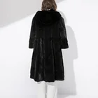 Classic Fashion Fur Parka Women Fashion Design Long Black Fur Mink Coat with Real Fur Hood
