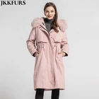 Women's Parka Real Rabbit Fur Lining Hooded Jackets Winter Warm Long Coats S7576