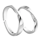 Sterling 925 Silver Couple Ring Adjustable Open Ring Couples Wedding Set