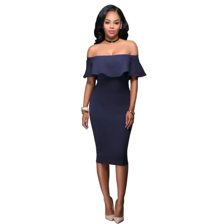 women elegant off shoulder knee length solid party evening dress