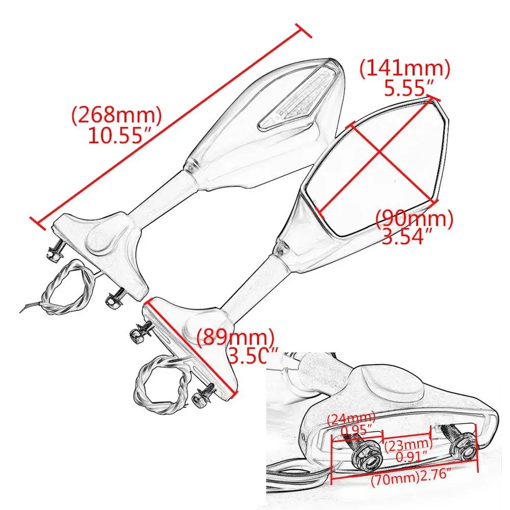 Motorcycle LED Turn Signal Rearview Mirrors For NINJA 6R 9R 650R 250R 636 YAMAHA YZF R1 R6 R6S/ SUZUKI GSXR 600 750 1000 Triumph