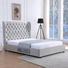 Simple custom king size modern fabric bed with high headboard