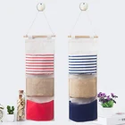 2 Packs Linen Cotton Fabric Wall Door Closet Hanging Storage Bag 3 Pockets Over The Door Organizer for Room Bathroom