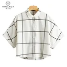 Blouse Blouses And Tops Custom Casual Cuffed Batwing Sleeve Grid Blouse Half Sleeve Button Women Blouses And Tops Lady