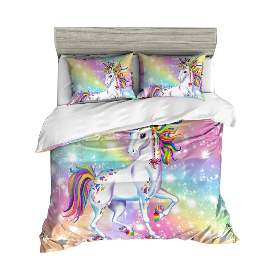 3d Digital Print Unicorn Bedding Set 90gsm Microfiber For Girls