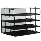4 Tiers Stackable Letter Paper Tray Desk Organizers and Accessories Metal Mesh File Holder for office and home