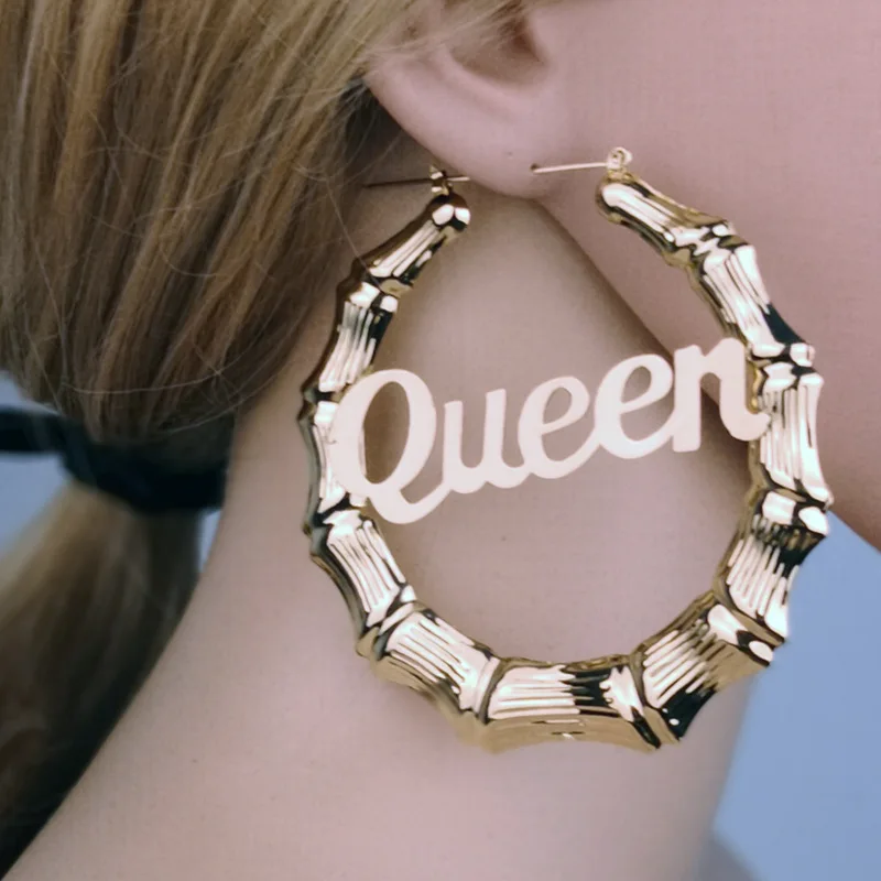 Acrylique Nom Hoops Personnalisé Large Cerceau Bambou Boucles d/'oreilles Personnalisé Bijoux Cadeau