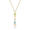 Fine quality 925 sterling silver natural gemstone jewelry gold peridot topaz Y shape necklace with pearl