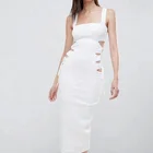 New design women clothes bodycon casual dress square neck textured cut out midi dress