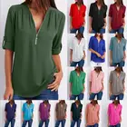 2019 New Fashion Women Tops 17 Colors Plus Size V-Neck Long Sleeve Chiffon Elegant Design Women Blouse Lady Shirt