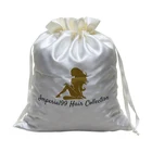 Customized silk white satin drawstring hair pouch bag with logo printed