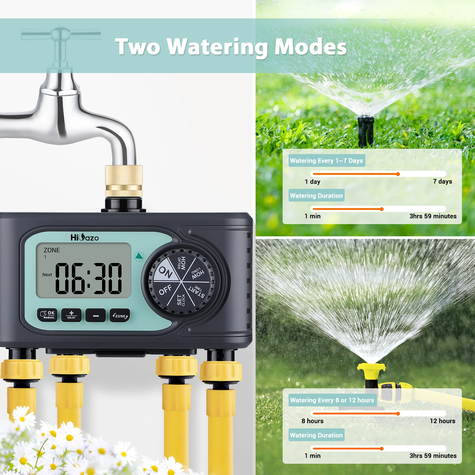 4 Zones Garden Hose Timer With Rain Delay Manual Watering Programmable