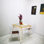 Modern Solid Wood Metal Frame Dinning Table