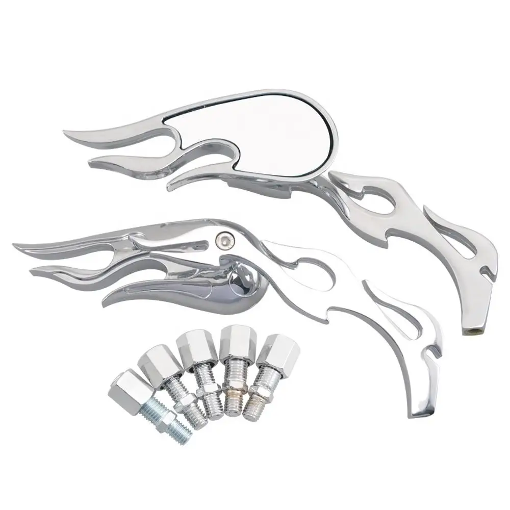 2xAlloy 180 Degrees Chrome Flame Rearview Mirrors w/ 8mm&10mm Screws Universal