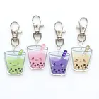 Hot Pearl Milk Tea Acrylic Keychain Custom Design Keyring Women Jewelry Men Boy Bag Accessories