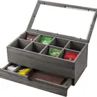 Custom Grey Vintage Tea Bag Case Wooden Tea Packaging Box With Drawers