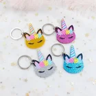 2.0inches Acrylic Unicorn Keychain Horn Eye Floral Unicorn Keychain With Ring Mixed Glitter Laser Cutout 50mm-KC022