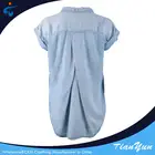 China factory High quality summer short sleeve denim lady fashion cutting blouse
