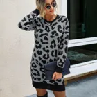 Sweaters Women Leopard Print Long Sleeve Crewneck Knitted Women Package Hip Sweaters Dress Private Label