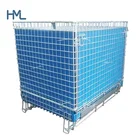 High quality steel warehouse collapsible industrial stacking galvanizing pet preforms metal wire container with lid