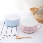 Wholesale decal home dinnerware round ceramic noddle soup bowl with handle / lid