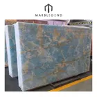 Golden Slab Marble Slab Custom Luxury Interior Villa Wall Panel Wholesale Golden Sky Blue Onyx Marble Slab