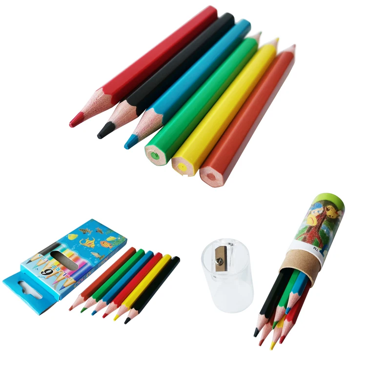 High Quality 6pcs 3.5inch Mini Plastic Kids Drawing Rainbow Color Pencil Set