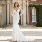 Elegant V Neck Long Sleeve Mermaid Ladies Bridal Gowns Wedding Dress