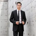 Men's AMF black single Breasted 2 button notch lapel side vent stretch business suit