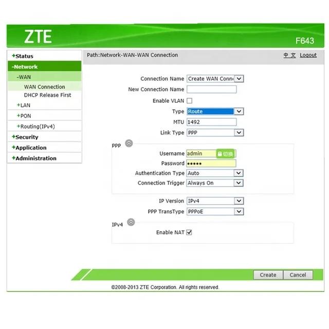 f643 gpon 1ge lan port with pppoe for olt c300 c320 c350 c600