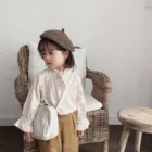 5468/2019 wholesale boutiques fashion girl kids lotus leaf top blouse design for children longsleeve thin princess bowknot