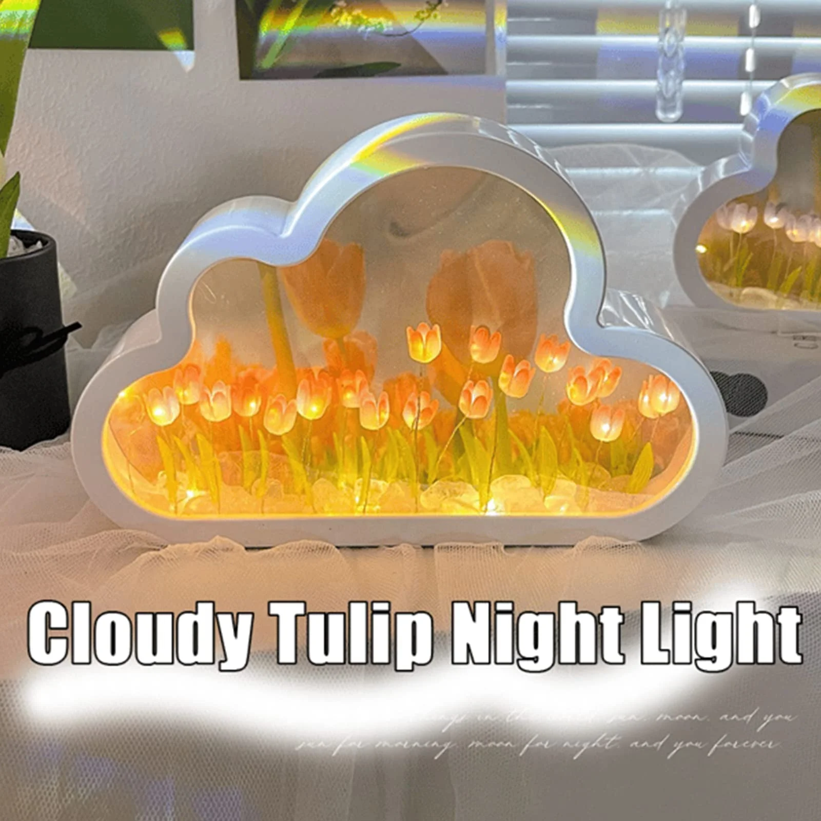 Handmade Cloud Tulip Mirror Light Diy Led Table Lights Romantic Bedside