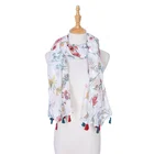 2020 New Arrivals Floral Design Beautiful Scarf Machine Printed 100% Bright Colour Spring Scarf Women With Tassel