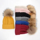 KAZUFUR Winter Warm Real Fur Pompom Hats Raccoon Fur Ball Hat knitted Beanie