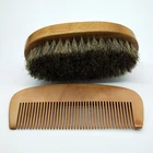Natural Wooden Boar Bristle Beard Comb Brush Set For Men