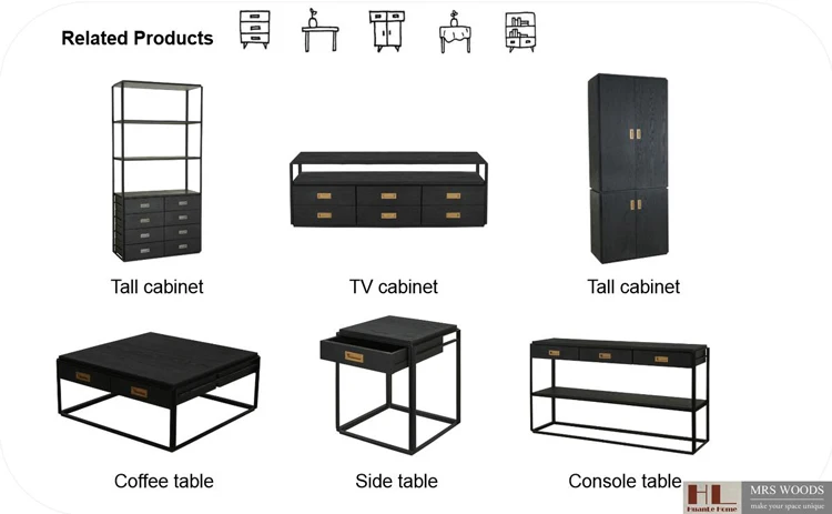 Luxury modern high end furniture black wood tall cabinet